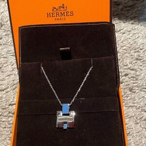 Hermes Eileen Pendant Necklace with Slate Blue Detail